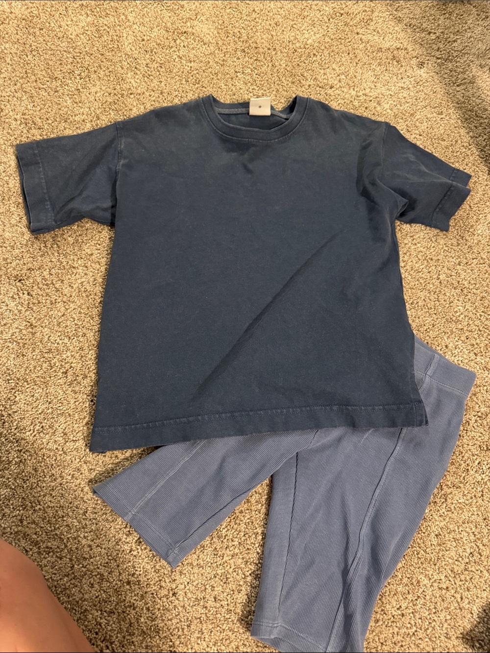 Zara Blue two piece set Crewneck Tee and biker shorts in Navy Blue